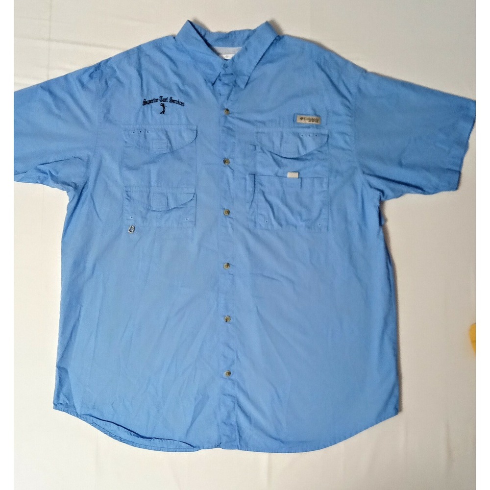 Columbia PFG Button Down Shirt Mens Extra Large Blue Vented Fishing Short Sleeve